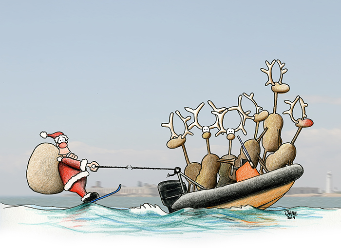 Santa water skiing