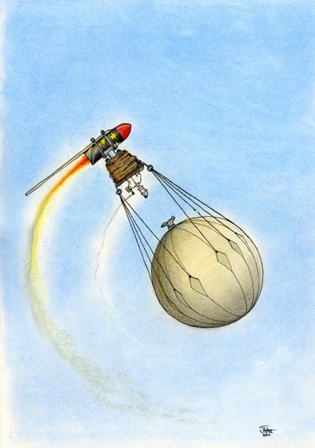 The first, and last, rocket propelled balloon flight